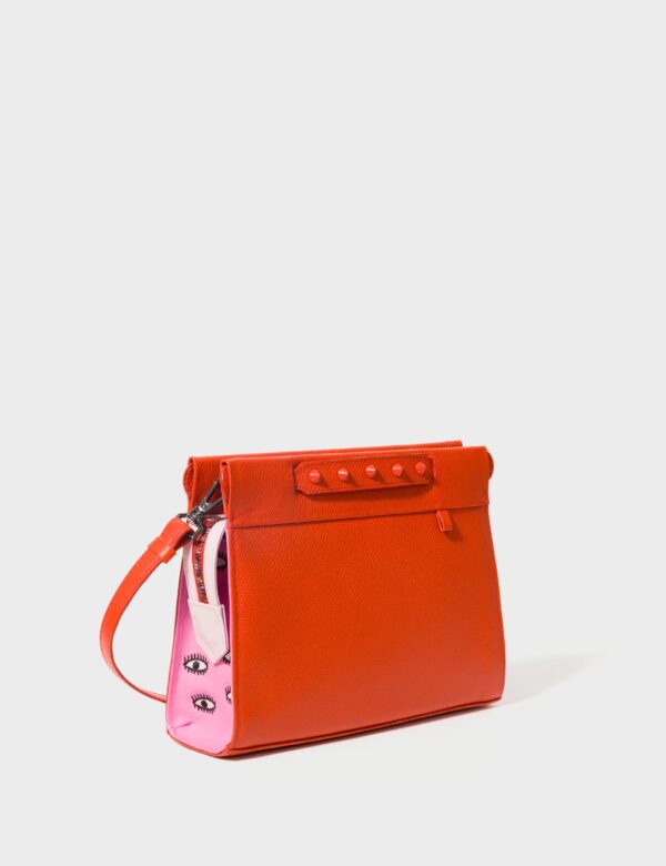 Vali Crossbody Small Fiesta Red and Bubblegum Pink Leather Bag - All Over Eyes Embroidery