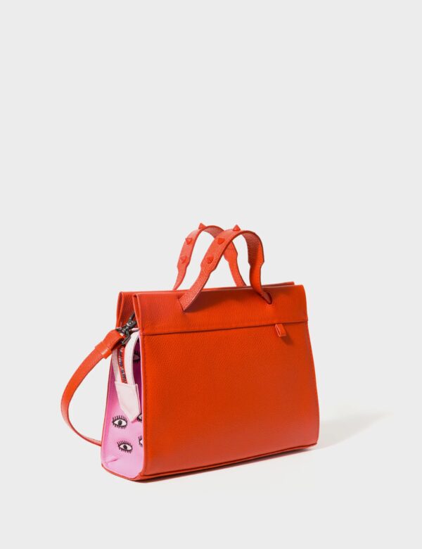 Vali Crossbody Small Fiesta Red and Bubblegum Pink Leather Bag - All Over Eyes Embroidery